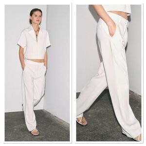 ZARA Elegant Straight Fit Trousers in Ecru White Size S NWT